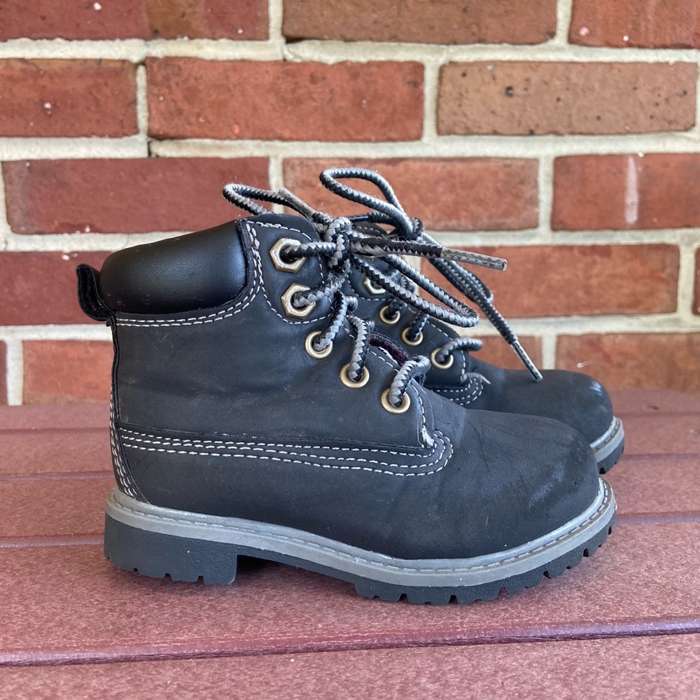 Black Boots Ankle Chunky Sole Lace Ups Side Zip size 7  Toddler
